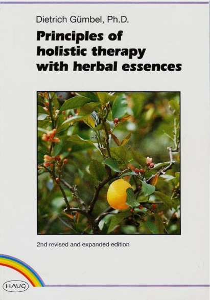 Book cover for "Principles of Holistic Therapy with Herbal Essences" by Dietrich Gümbel, featuring green foliage and a yellow fruit.