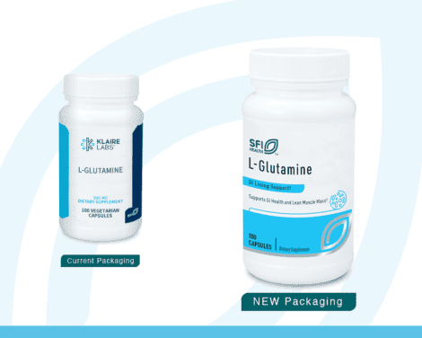 L-Glutamine (500 mg) 100 veg caps SFI GLN current vs new label.