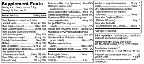 Equazen Vita Spectrum VTSE SFI Supplement Facts.